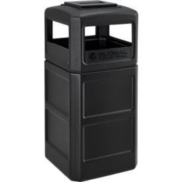 Global Equipment Square Plastic Waste Receptacle With Ashtray Lid, 42 Gallon, Black 42SQBK-A
